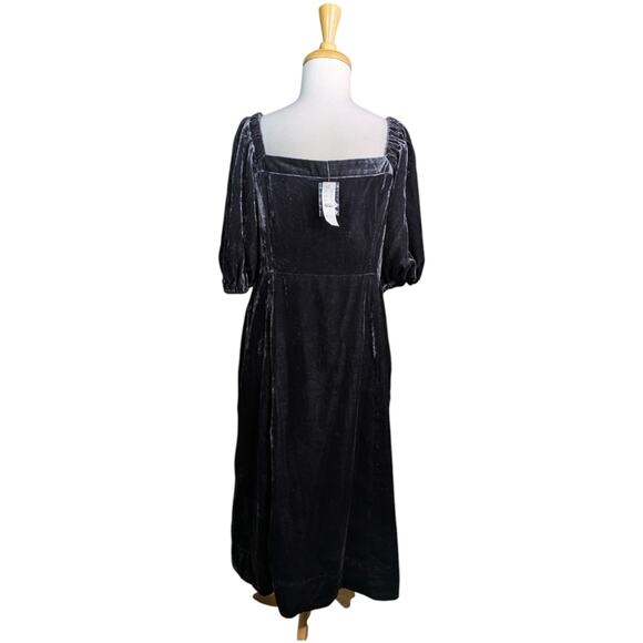 NEW J. Crew Puff Sleeve Black Velvet Midi Dress Button Front Womens 10 BD492 - Picture 8 of 15